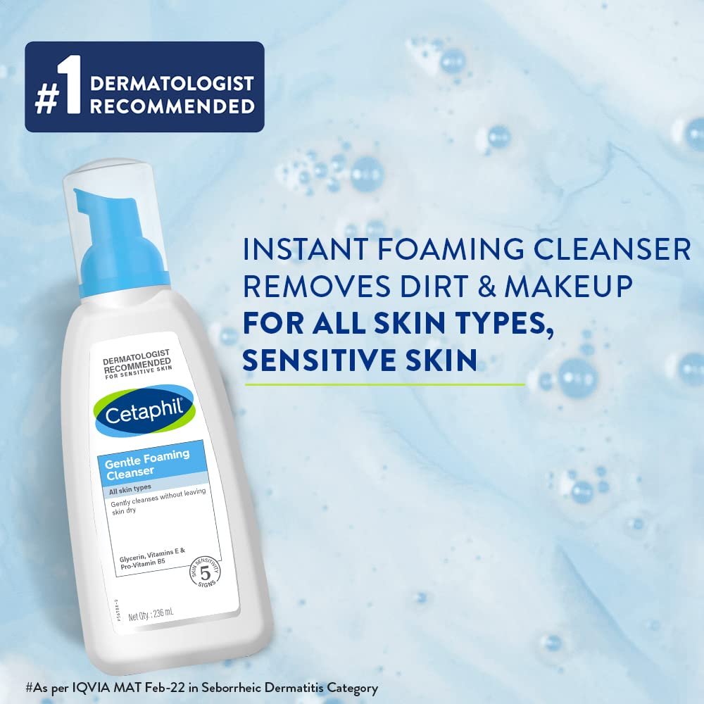 Cetaphil Gentle Foaming Cleanser for All Skin Types - 236 ml with Vitamin E, B5 - Image 2