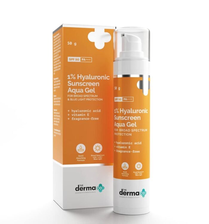 The Derma Co 1% Hyaluronic Sunscreen Aqua Ultra Light Gel with SPF 50 PA++++, 50g