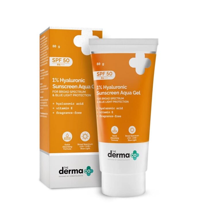 The Derma Co 1% Hyaluronic Sunscreen SPF 50 Aqua Gel, 80g