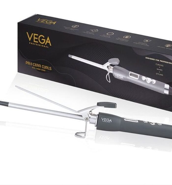 VEGA Professional Pro Cera Curls 9mm Barrel Skinny Hair Curler, (VPMCT-07), Grey-Silver