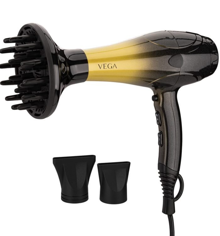 VEGA Super Pro 2400 Hair Dryer With Diffuser, 2 Detachable Nozzle & Travel Pouch (VHDP-04) Black