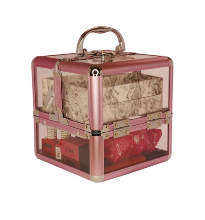 Matte Pink Glass Makeup Vanity Box