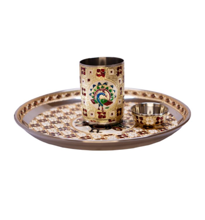 Meenakari Thali Kauli and Glass Set