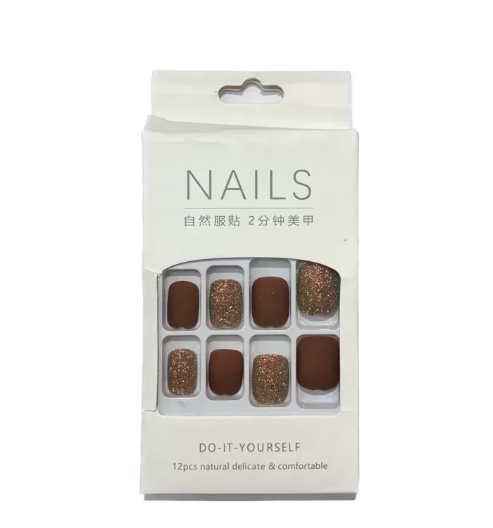 Tan Golden Matte And Shimmer Nail Extensions