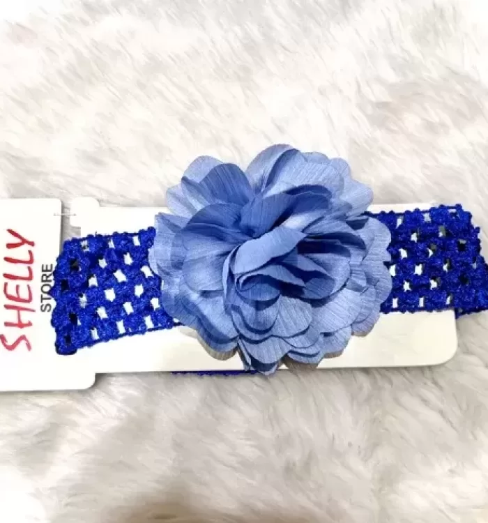 Blue Stretch Solid Lace Flower Baby Hairband