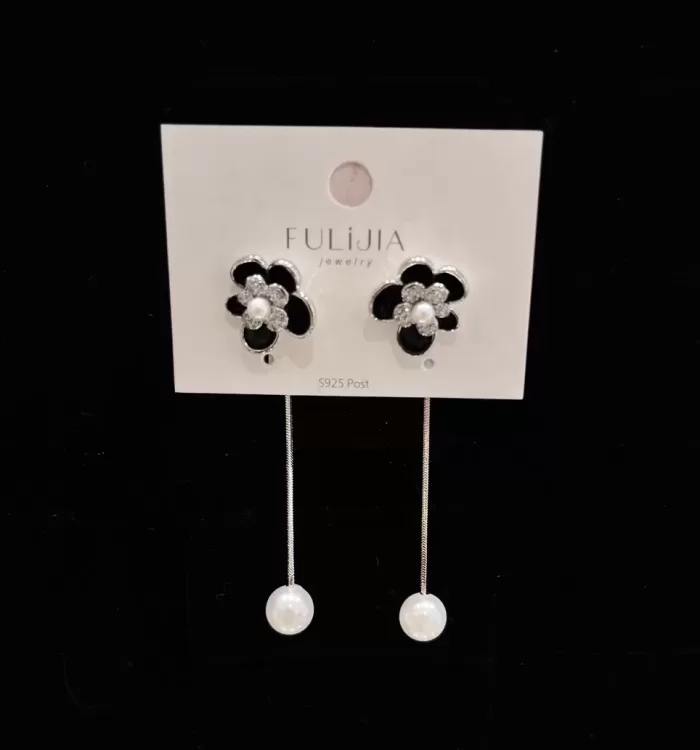 Flower Design Earrings With White Pearl Danglers