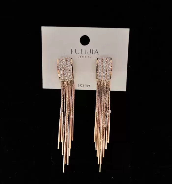 Rose Gold Elegant Diamond Look Earrings with Long Danglers