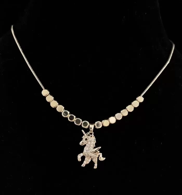 Rose Gold Plated Unicorn Pendant Diamond Look