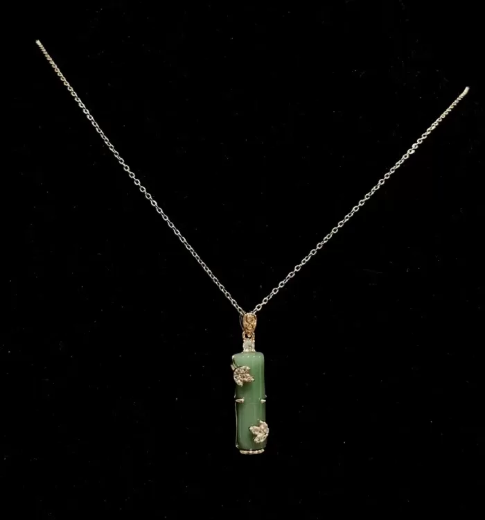 Rose Gold Finish Green Stone Pendant Necklace