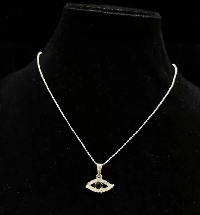 Silver Color Evil Eye Diamond Look Pendant Necklace