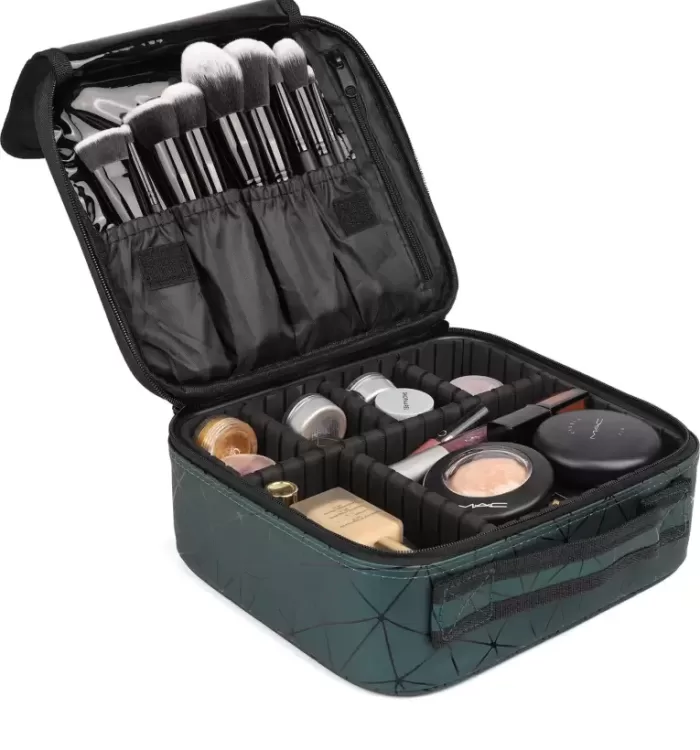 Makeup Vanity Box Cosmetics Storage bag with Adjustable Compartments – Dark Green