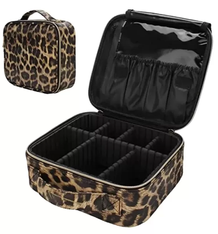 Makeup Vanity Box Cosmetics Storage bag with Adjustable Compartments – Cheetah/Tiger Print