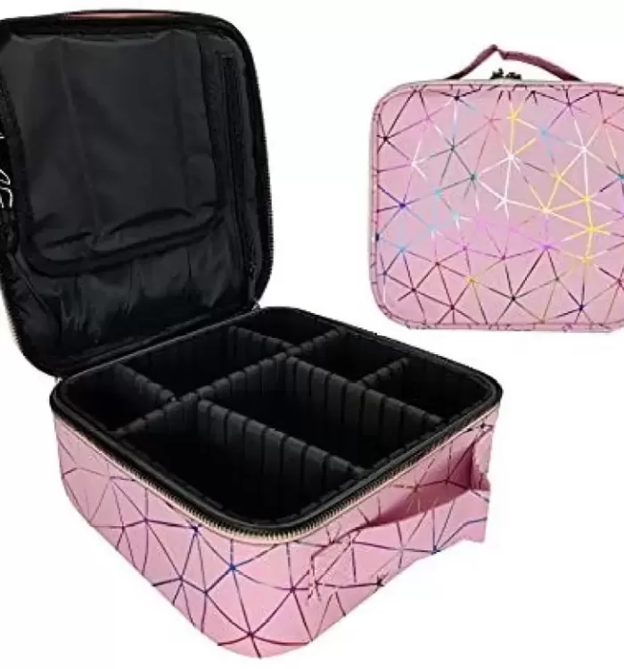 Makeup Vanity Box Cosmetics Storage bag with Adjustable Compartments – Pink