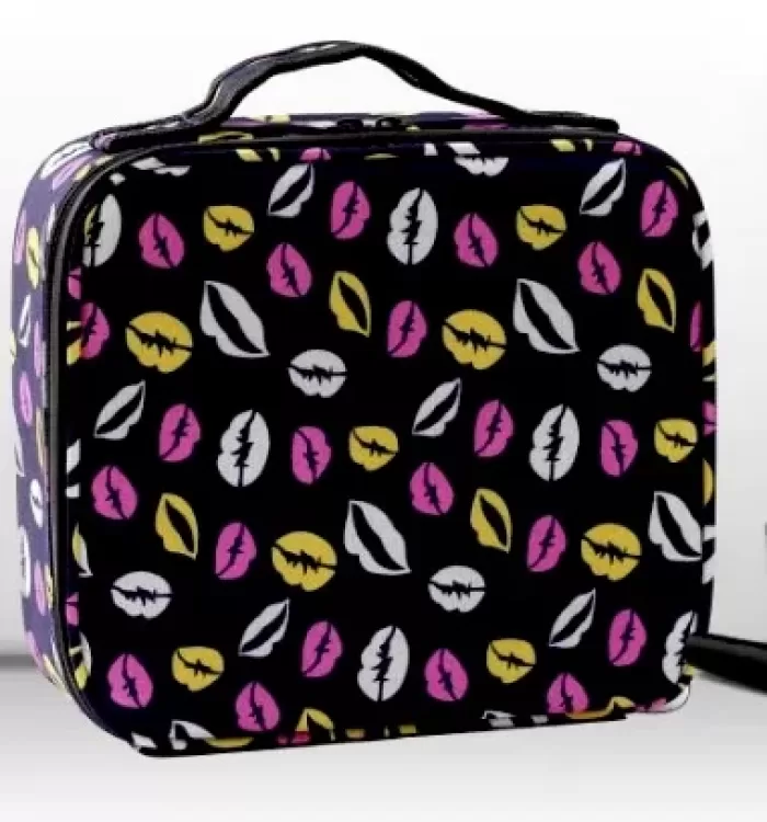 Black Printed Design Makeup Vanity Box Cosmetics Storage bag with Adjustable Compartments