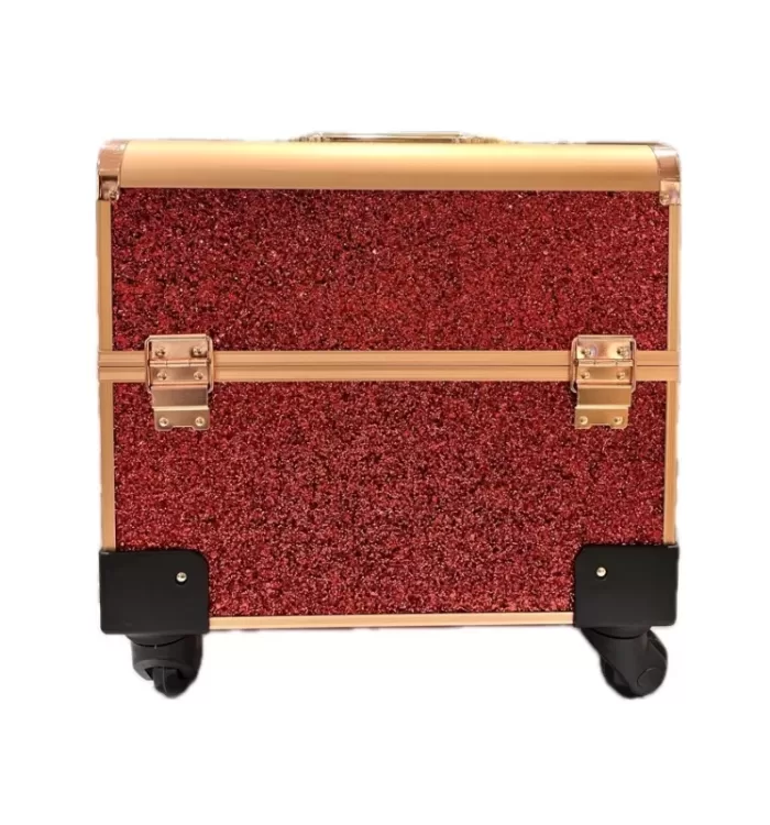 Shimmer Makeup Vanity Trolley Cosmetic Organizer Luggage Style – Red