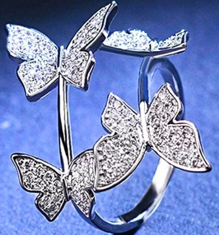 Premium Butterflies Diamond Look Ring – Silver