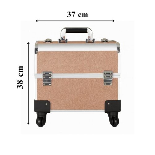 Aluminium Makeup Vanity Box with Wheels - Pink - Image 3