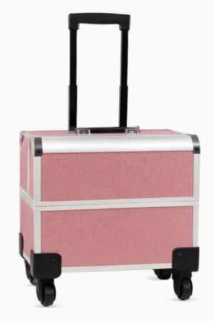 Aluminium Makeup Vanity Box with Wheels - Pink