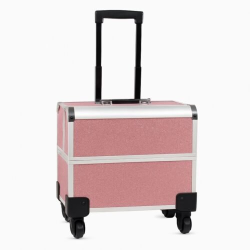 Aluminium Makeup Vanity Box with Wheels - Pink