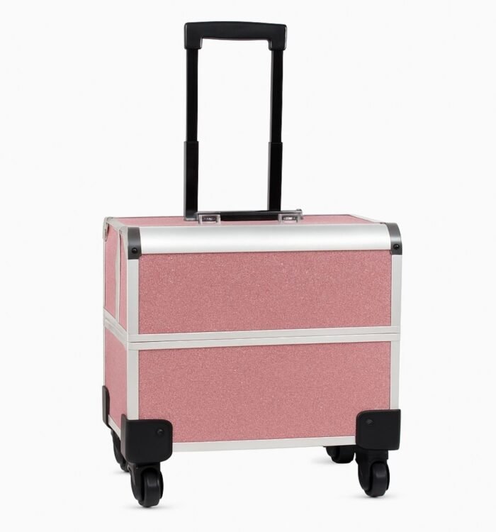 Aluminium Makeup Vanity Box with Wheels – Pink