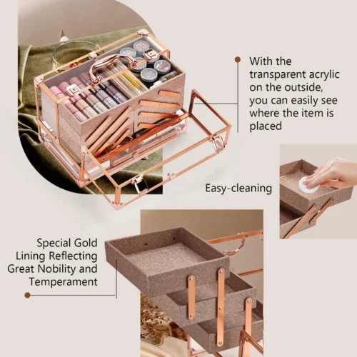 Rose Gold Transparent Makeup Vanity Case - Image 4