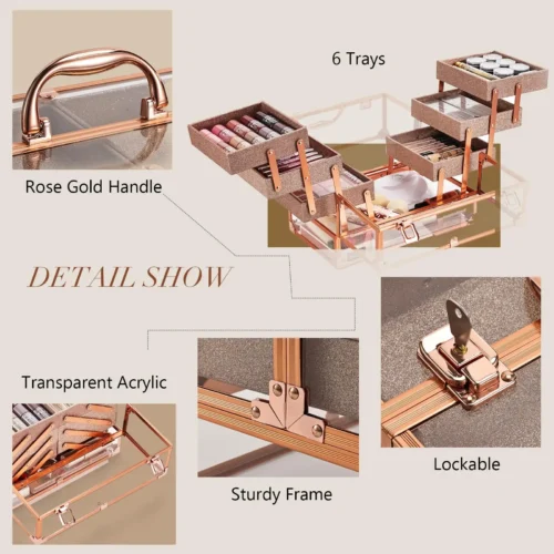 Rose Gold Transparent Makeup Vanity Case - Image 3