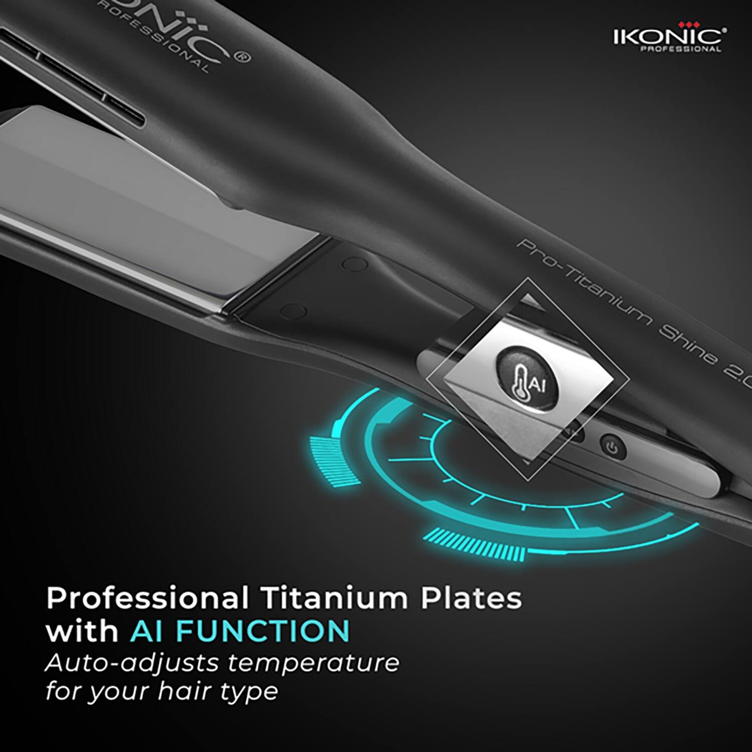 Ikonic Professional Pro Titanium Shine Hair Straightener (Black & Silver) - Image 6