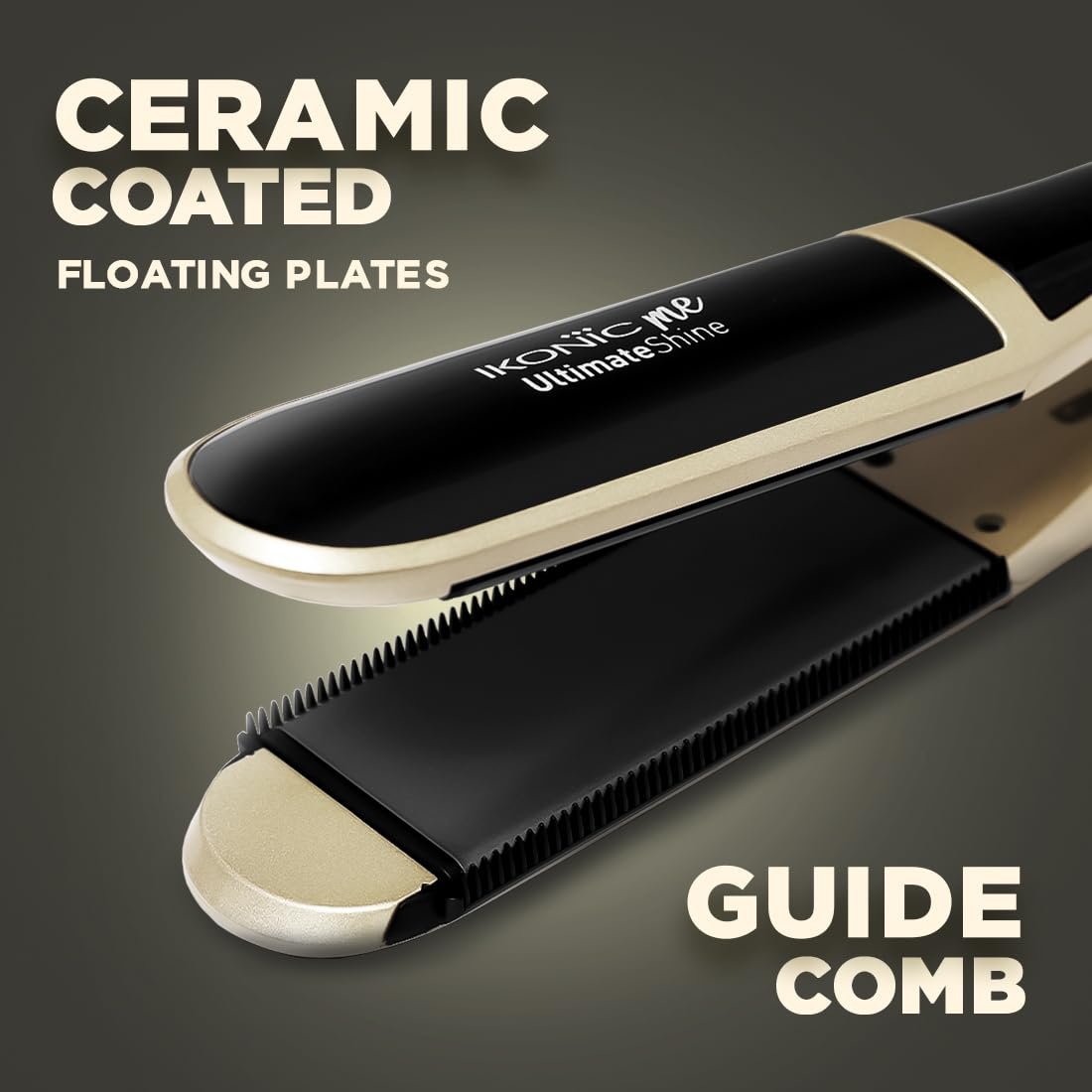 Ikonic Ultimate Shine Hair Straightener, Black & Gold| Ceramic Plates| Guide Comb| Instant Heat Up| Sleek Designed - Image 2
