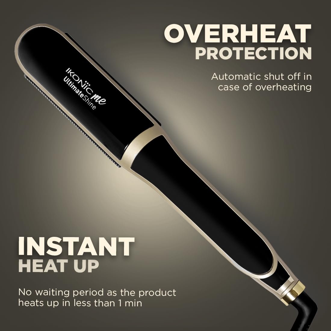 Ikonic Ultimate Shine Hair Straightener, Black & Gold| Ceramic Plates| Guide Comb| Instant Heat Up| Sleek Designed - Image 3
