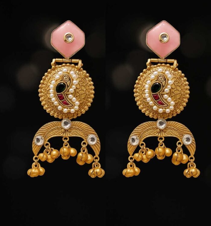 Paisley Motif Gold Dangle Earrings