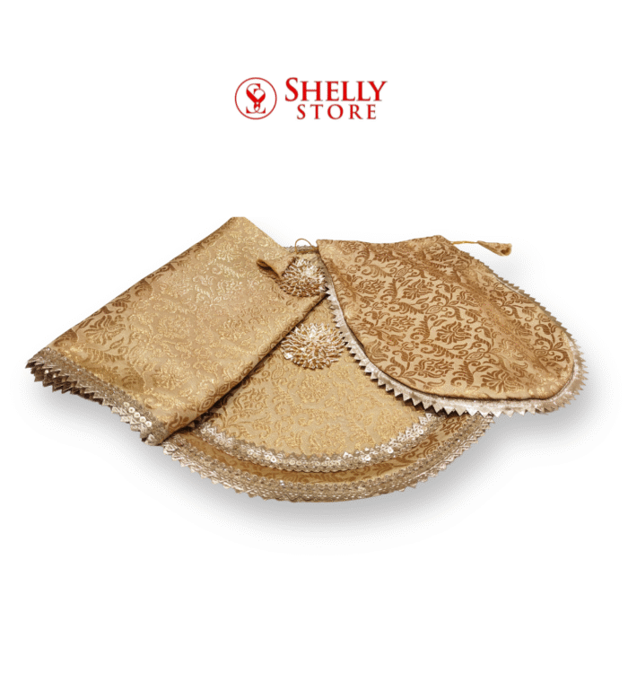 Elegant Golden Shagun Thali Set fottr Weddings – Premium Brocade Ceremony Set