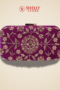 Purple Velvet Bridal Clutch with Gold Floral Embroidery