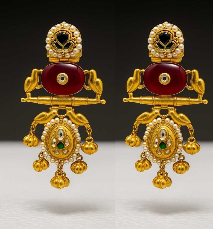 Traditional Red and Gold Drop Earrings