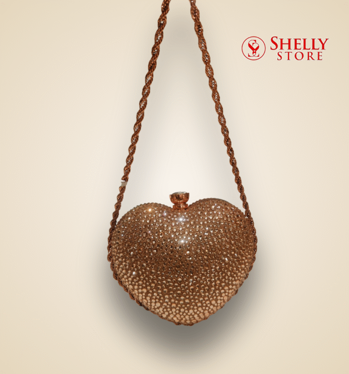 Heart-Shaped Golden Crystal Bridal Sling Bag