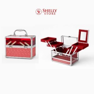 Compact Multi-Tier Vanity Case with Folding Trays and Mirror