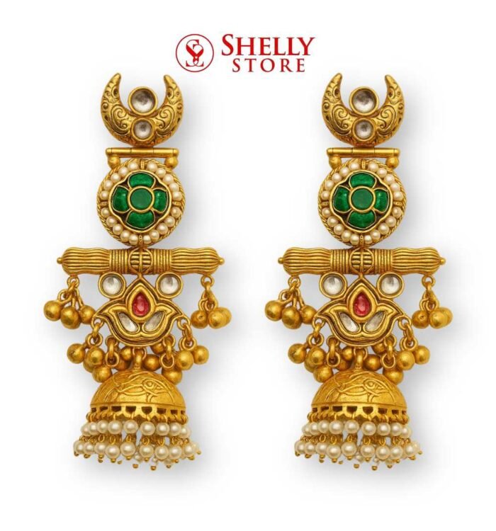 Crescent Jhumka Temple Earrings