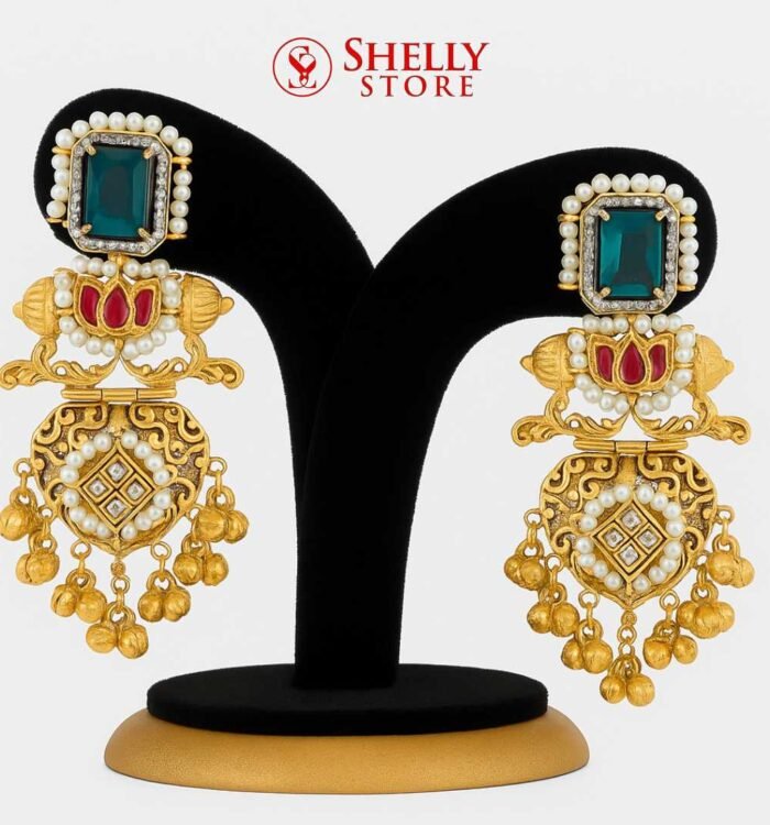 Emerald and Pearl Temple Earrings