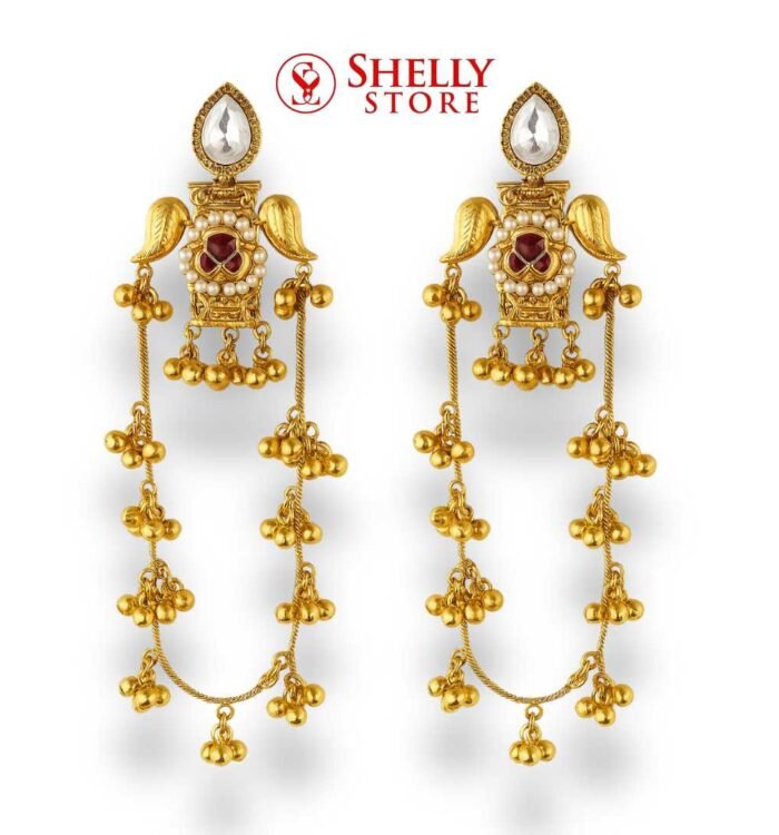 Gold Chain Drop Earrings with Bird Motif