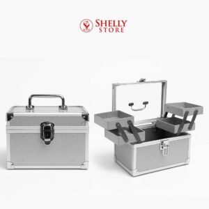 Sleek Aluminum Makeup Train Case with Dual Tier Trays and Secure Lock