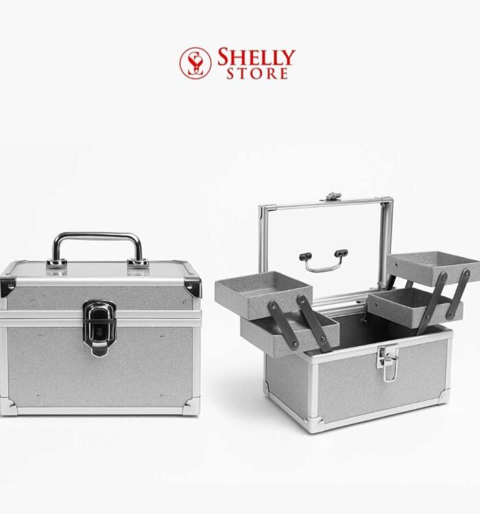 Sleek Aluminum Makeup Train Case with Dual Tier Trays and Secure Lock