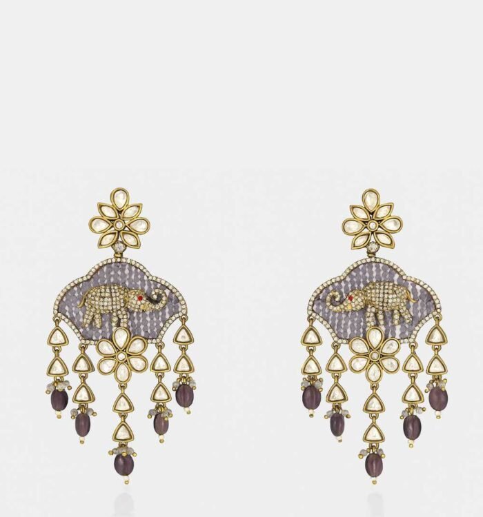 Elephant Motif Kundan Dangler Earrings