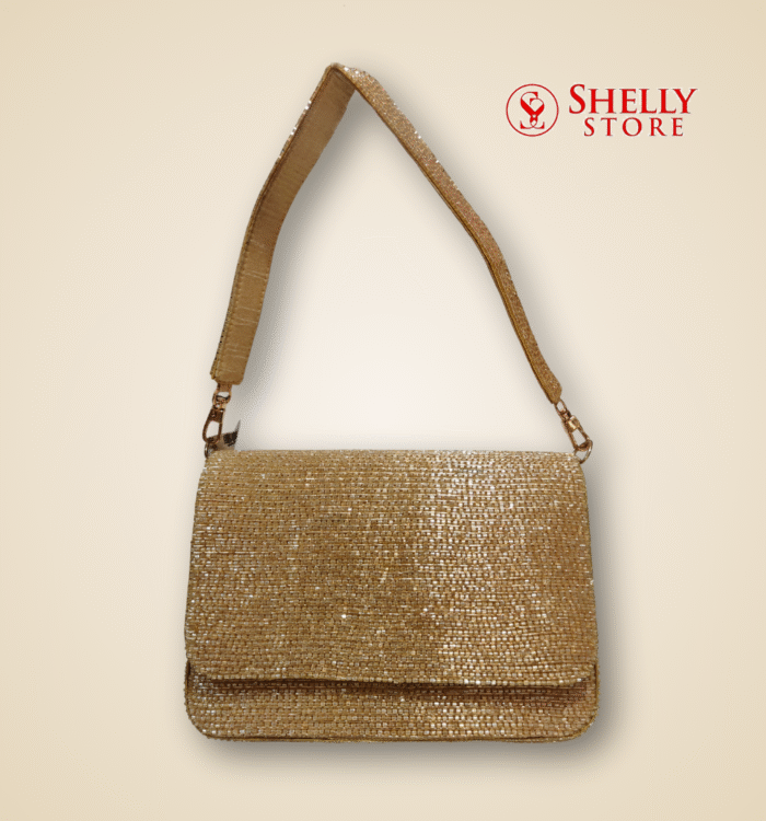 Gold Sequin Box Clutch Shoulder Bag for Weddings