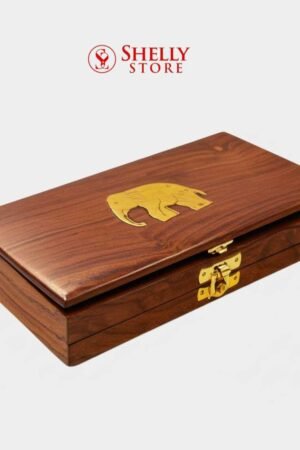 Handcrafted Wooden Wedding Cash Box with Gold Elephant Motif