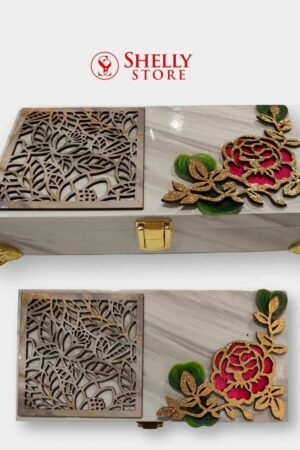 Luxurious Marble Finish Wedding Cash Box with Decorative Flower Design