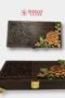 Elegant Dark Wood Wedding Cash Box with Golden Floral Design