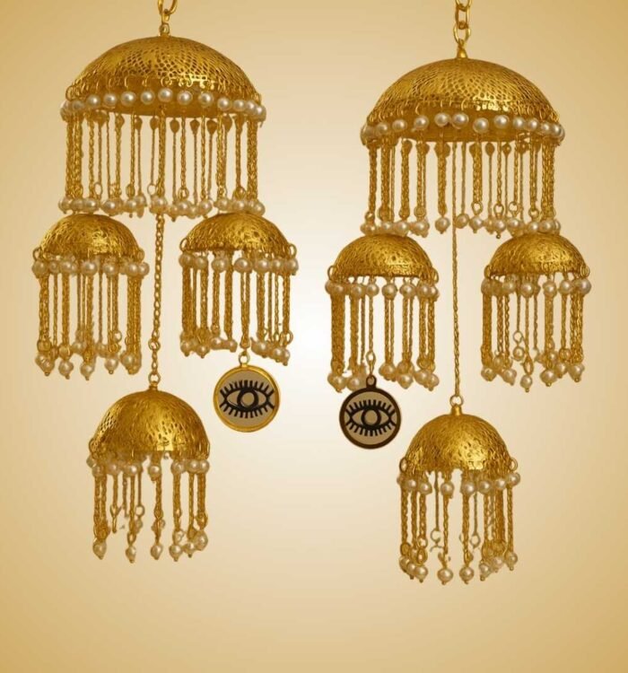 Gold Dome Bridal Kalira with Pearl Strings and Evil Eye