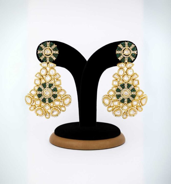 Green Kundan Stone Statement Earrings