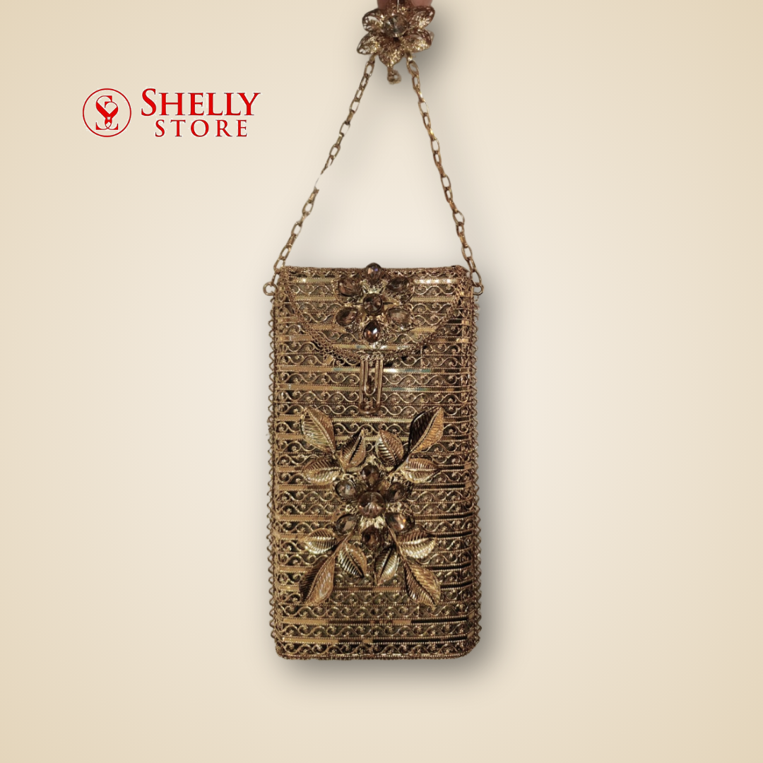 Golden Purse with Flower Pattern for Bride