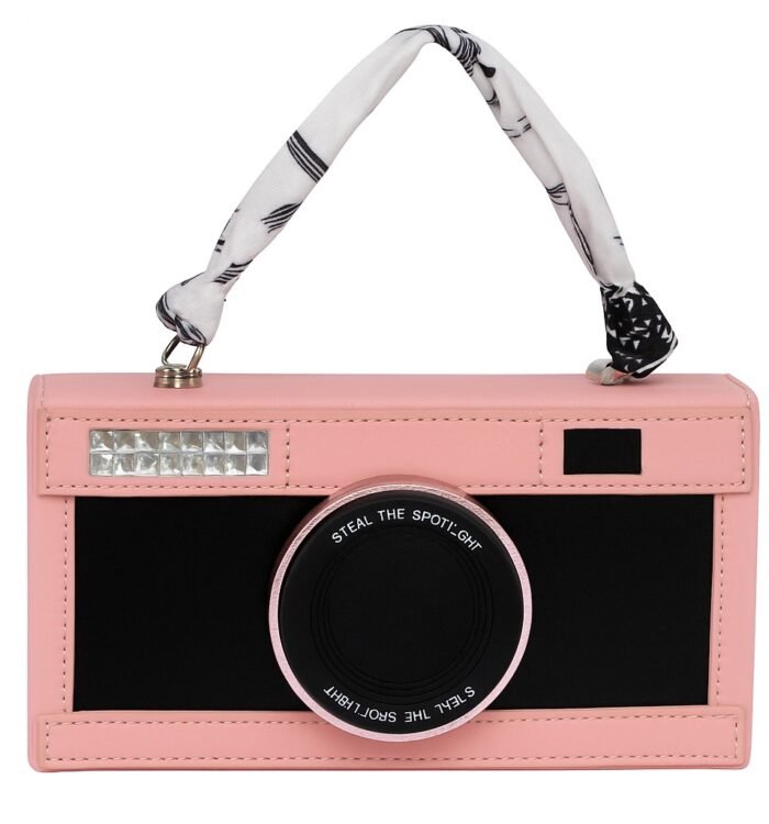 Pink Camera Shaped Crossbody Bag with Scarf Handle
