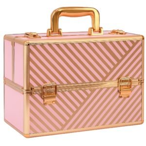 Stripes Vanity Box Cosmetics Organizer - Pink with Rose Gold Accent